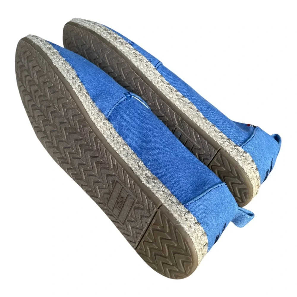 Clare V. x TOMS Women's 8 Blue Chambray Espadrille Tassel Slip On Shoes Flat